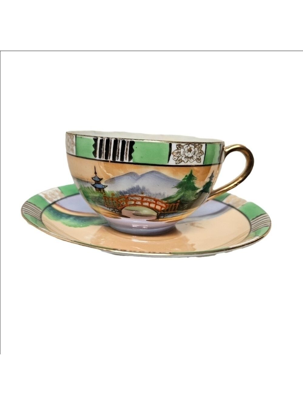 Vintage Chickaramachi Handpainted Japanese Porcelain Teacup and Saucer